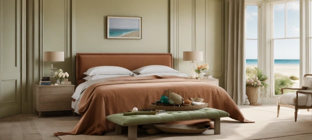  Kawasaki Queen size Bed in Planked Walnut Finish with Box Storage & Upholstered Headboard