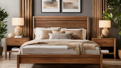  Luxurious Solid Wood Queen Size Bed in Brown Finish 