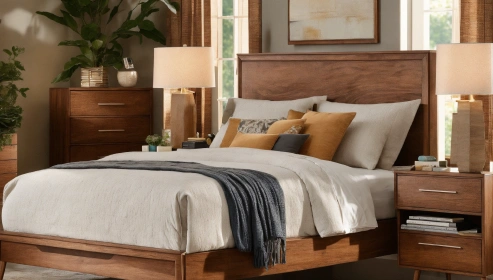 Solid Wood Queen Size Bed in Brown Finish With Storage