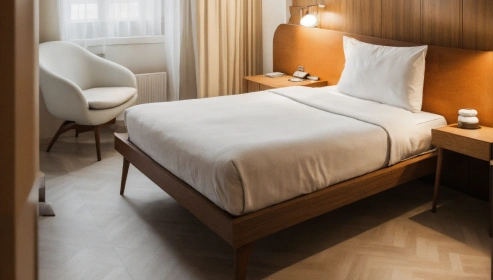 Velvet Single Size Bed in Beige Colour