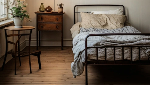  Metal Single Bed In Scratch Resistant Provincial Teak Finish