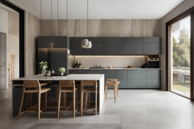 G-shaped modular kitchen with seamless design