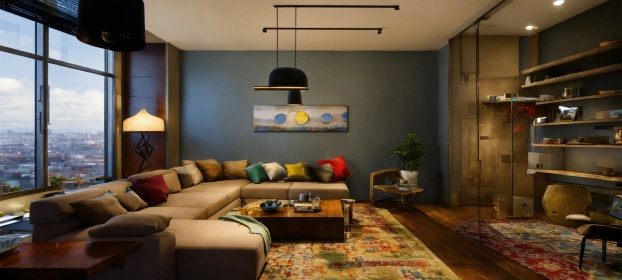 Electric living room with sleek furniture