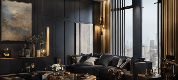 Modern industrial living room featuring metal accents