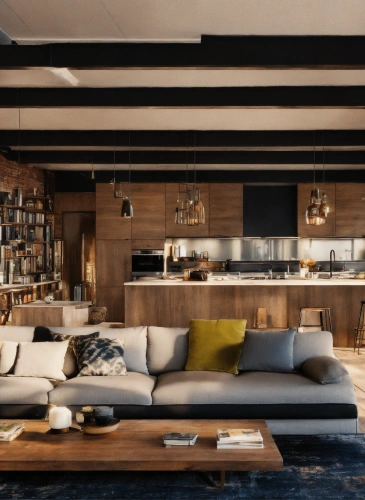 Rustic living room with warm wood accents