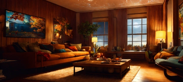 Cozy rustic living room featuring natural materials