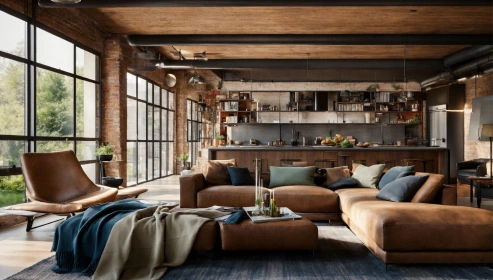 Inviting rustic living room with wooden beams