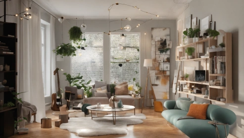 Stylish Scandinavian living room with comfortable seating and light hues