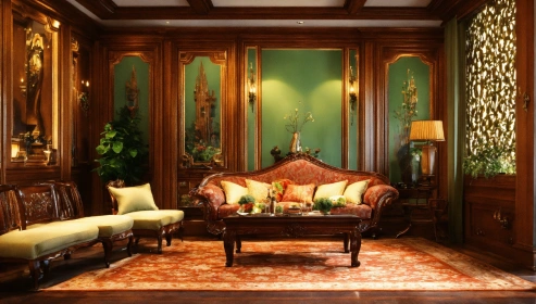 Classic style living room with rich wood furnishings