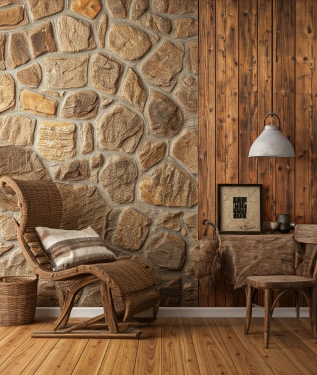 Rustic wall with reclaimed wood and farmhouse charm.