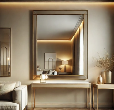 Decorative wall mirror with a sleek frame.